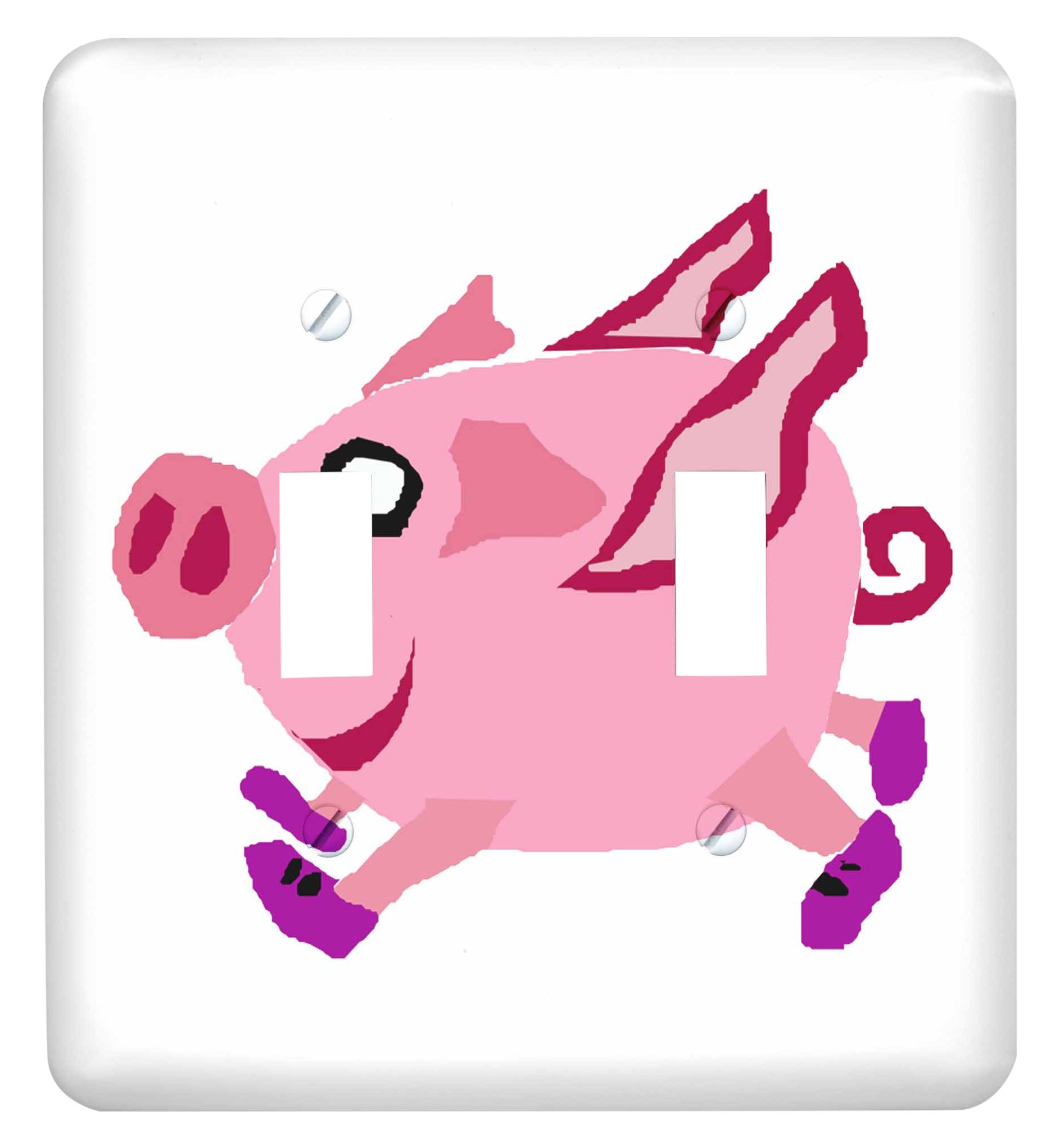 3dRose Funny Pink Flying Pig Primitive Art - Double Toggle Switch