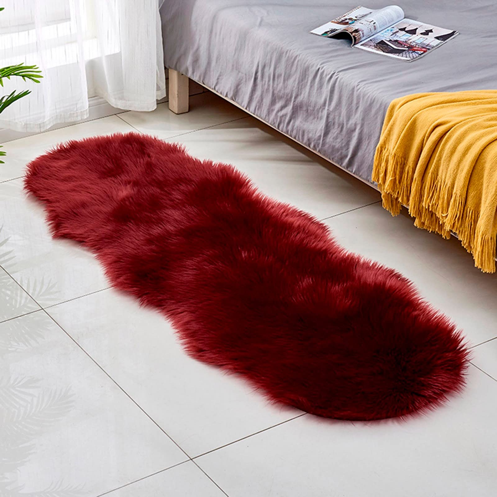 Runner Rug 2x5 Feet,2024 New Upgraded Ultra Soft Fuzzy Faux Faux Sheepskin Rug,Washable Non Slip White Fluffy Rug,Faux Fur Rug for Home Decor Indoor Living Room Dorm Bedroom Nursery