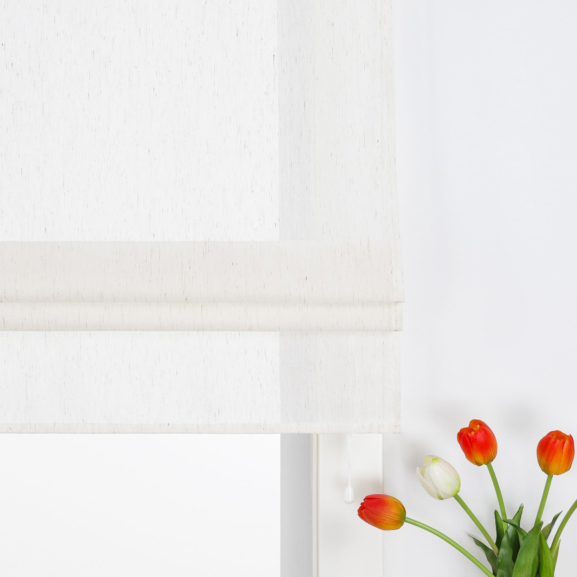 ESLIR Raffrollo mit Klettband Raffgardine Leinenoptik Transparent Beige 140x140 cm