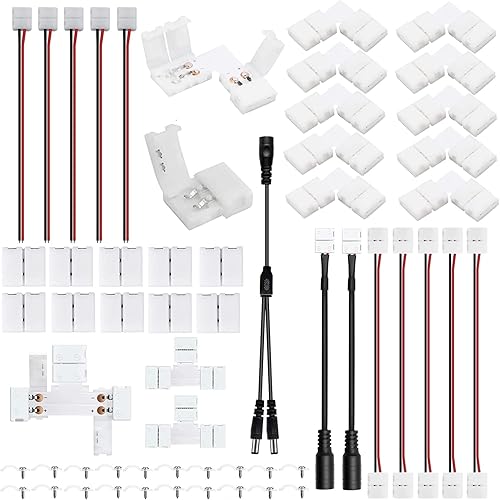 MUSRL Kit de conectores de tira de luz LED de 2 pines de 0.394 in0.315 in con conectores sin huecos, conexión sin soldadura en forma de LT para