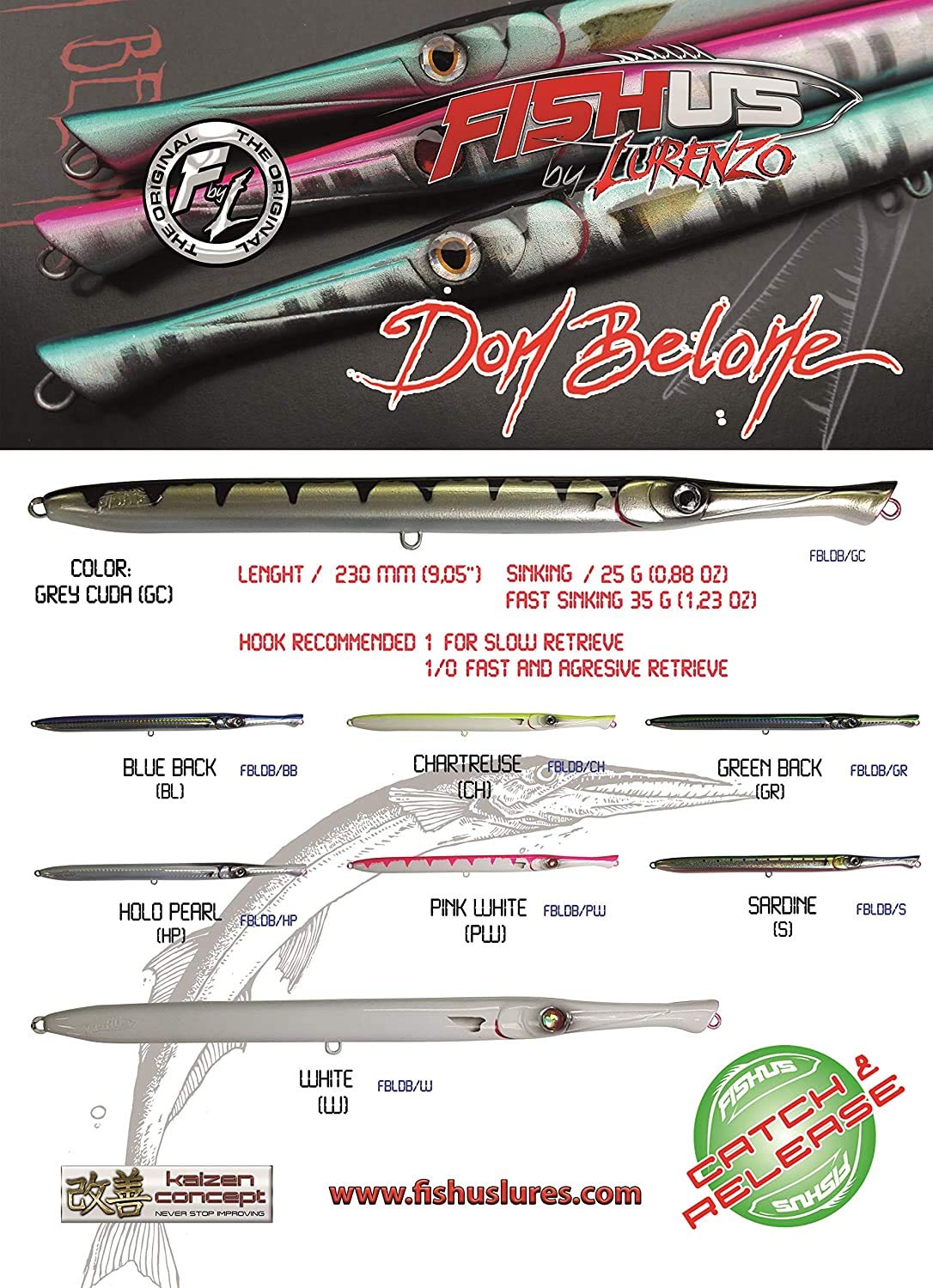 Lorenzo DON BELONE Esce Rigide Sinking/Dimensioni: 230mm 25gr Colore: PW - Rosa Bianco