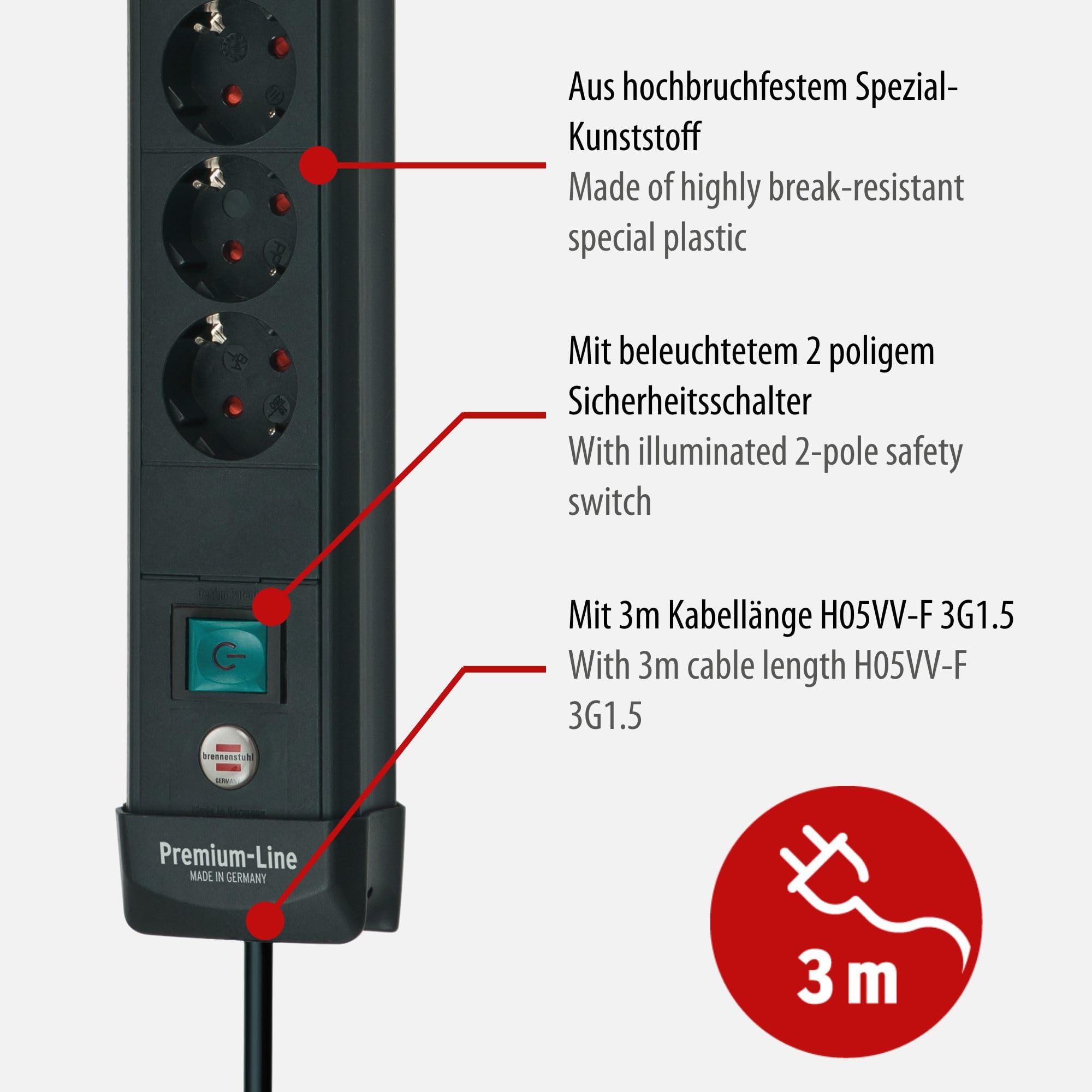 Brennenstuhl 1951160600 multiprise 3 m 6 sortie(s) CA Noir