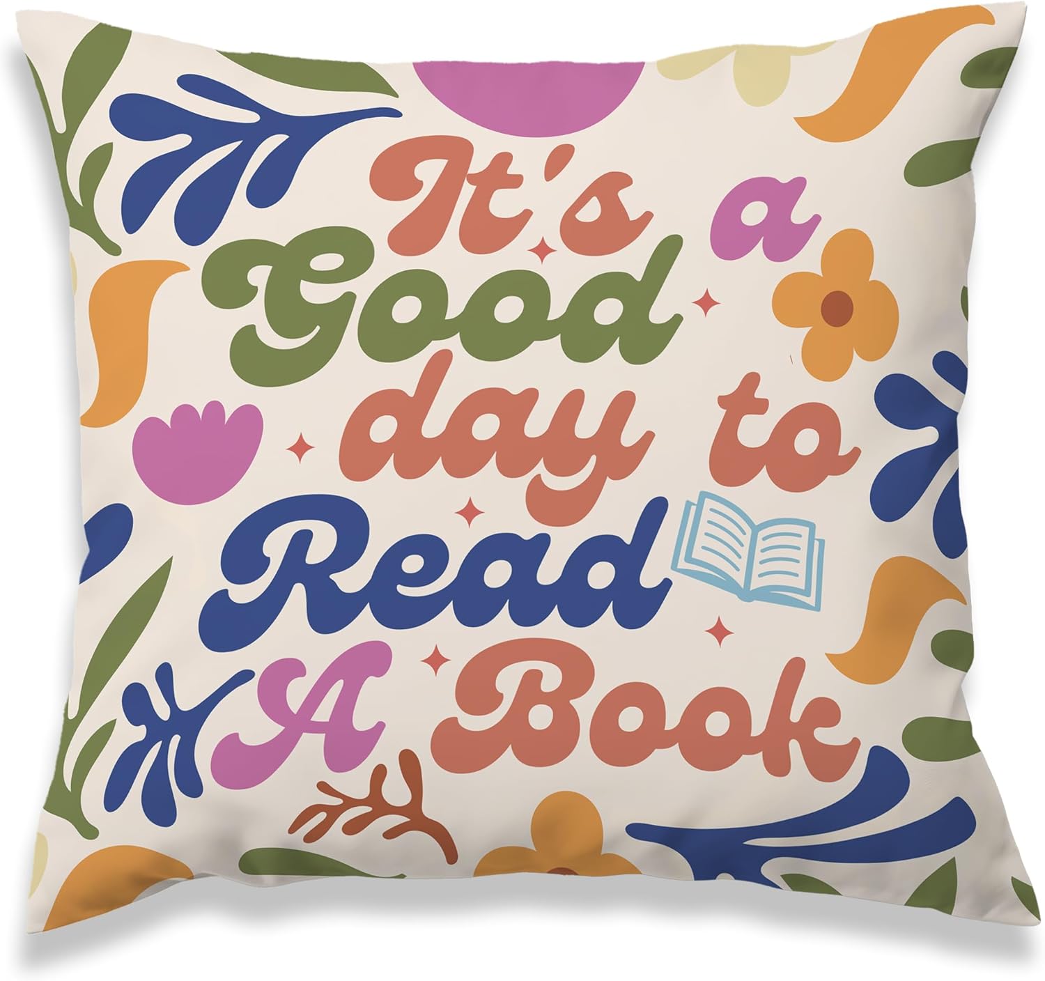 Floral It's A Good Day to Read A Book Decorative Throw Pillow Covers, Read Reading Pillows Covers for Kids, Trendy Pillow Cases Decor for Library Reading Nook Corner Couch Bedroom 18x18in