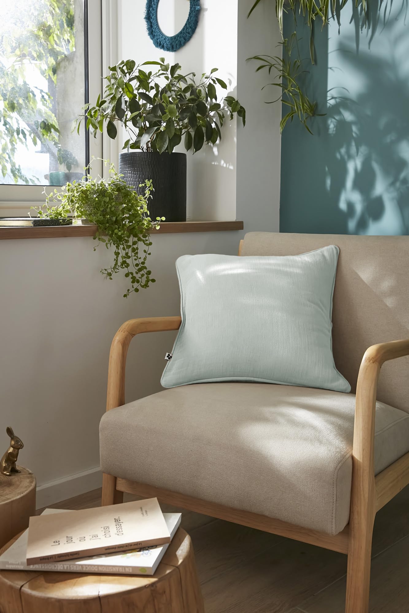 Lot de 2 coussins 45 x 45 cm gaze de coton Eucalyptus – Déhoussables zip –