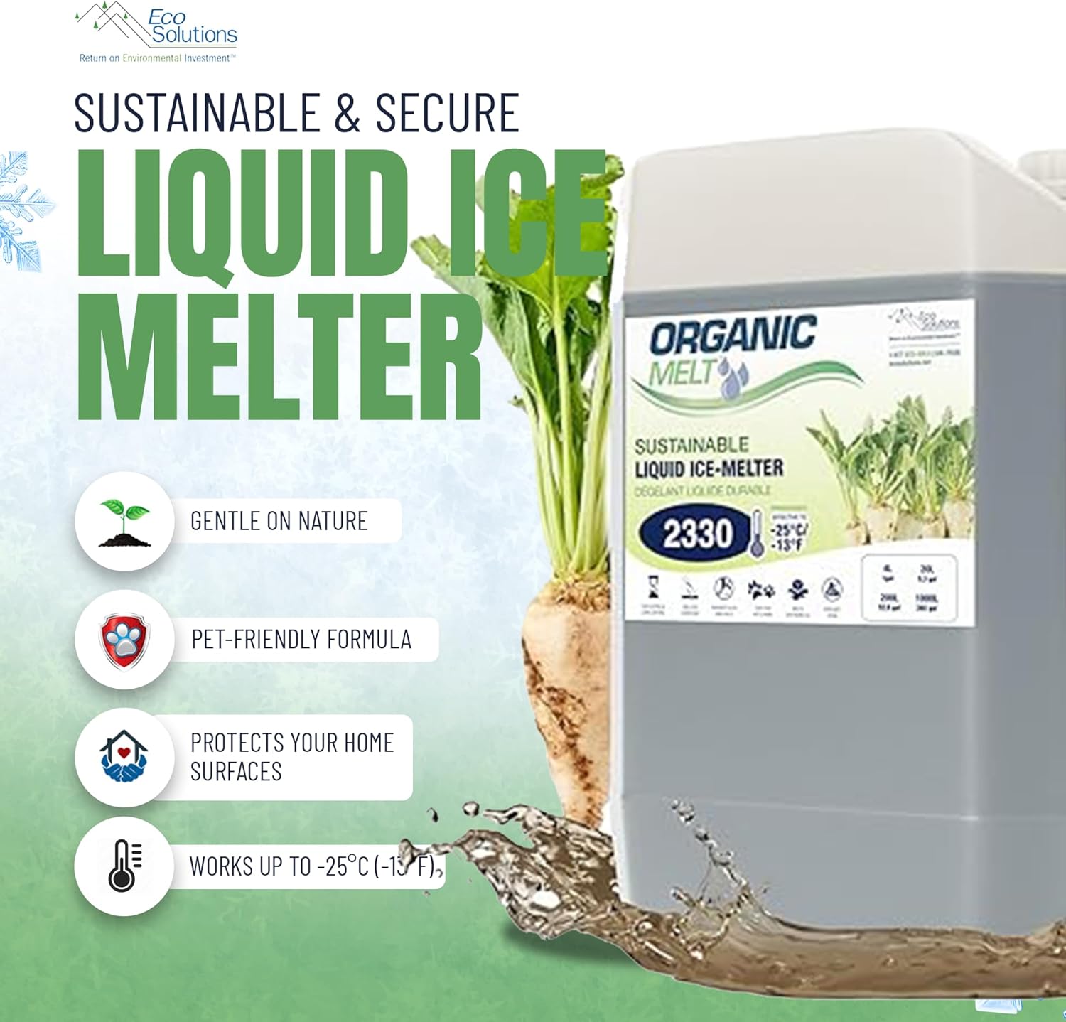 Ice Melt Safe for Concrete, Sidewalks, and Driveways – Pet-Friendly Snow Salt and Ice Melter – Organic Melt Liquid De-Icing Product – Eco-Friendly Made from Sugar Beets, 18 Litre jug (4.75 gal)