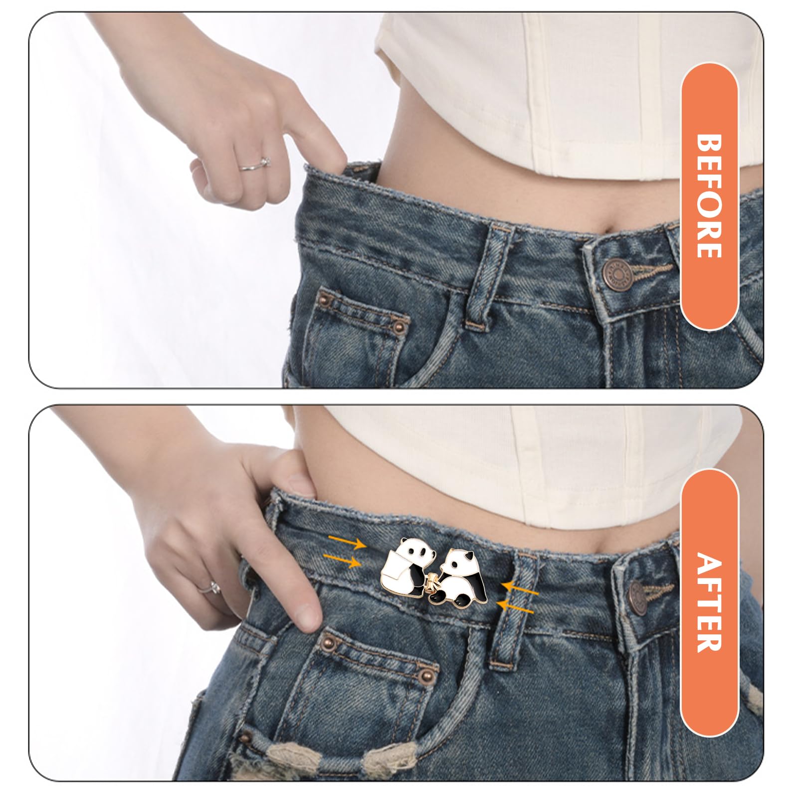 4 Sets Instant Pant Waist Tightener, Panda Lion Button Pin,Tool-Free Adjustable Loose Jeans Waist Buckle for Women Men Kids