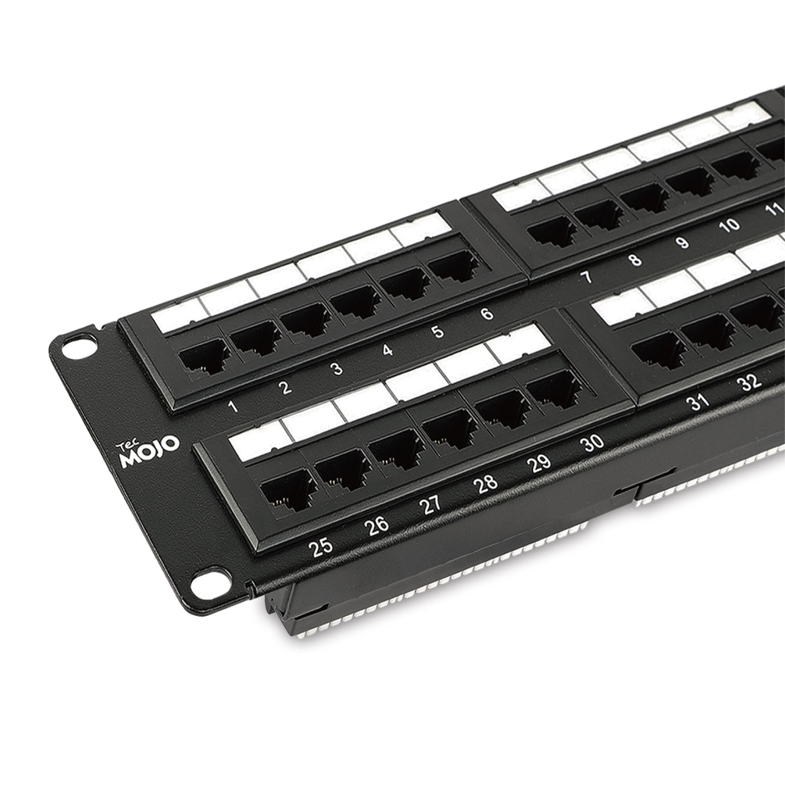 Tecmojo Pannello patch Cat6 a 48 porte, Pannello patch di rete da 19 '' per switch di rete, rack per server e armadi di rete da 19", supporto 10G, montaggio su rack, con gestione dei cavi