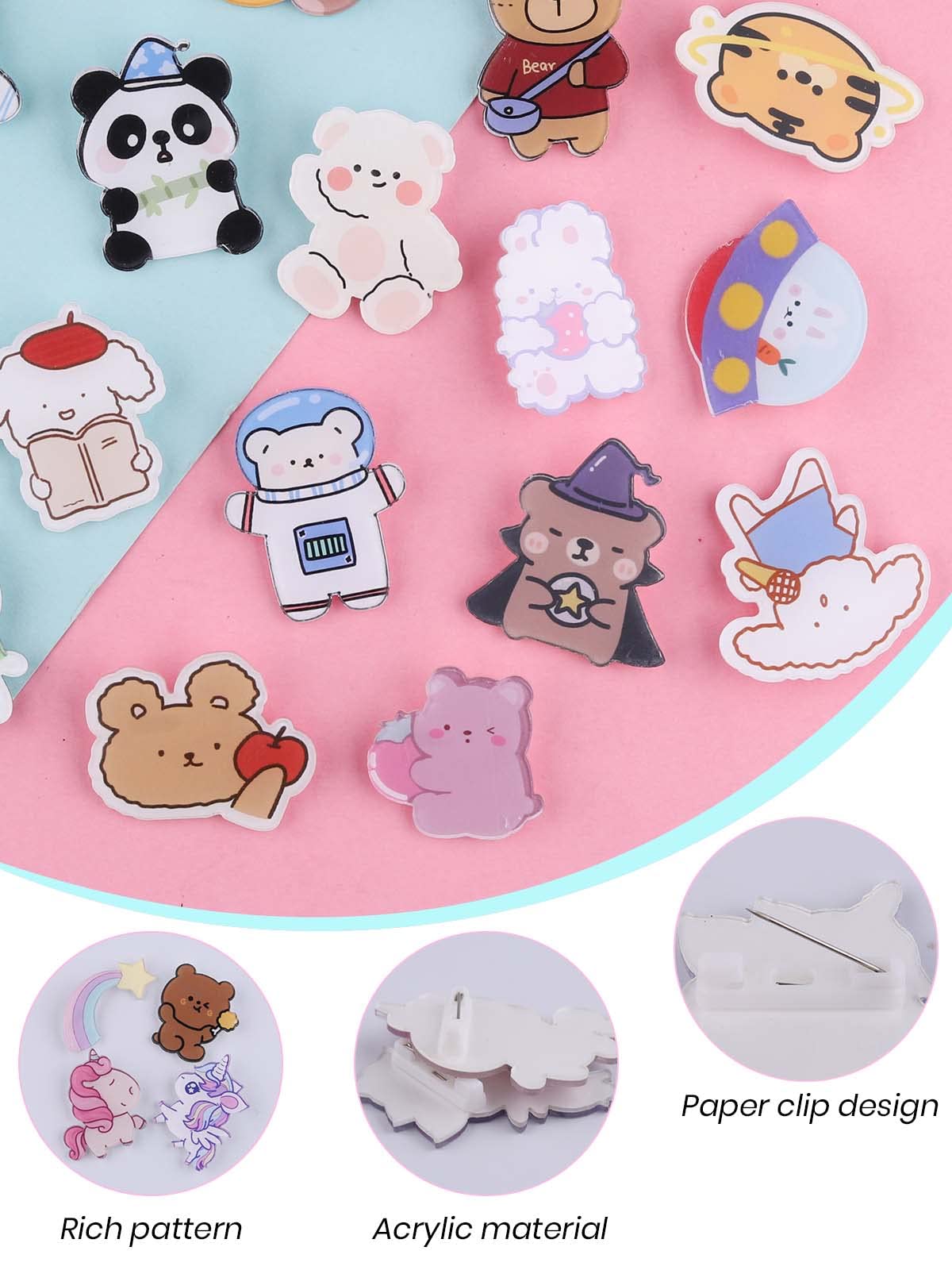 65 Sztuk Akrylowe Śliczne Szpilki, Kalolary Śliczne Estetyczne Odznaki Pin Kawaii Plecak Szpilki Owca Królik Pies Niedźwiedź Dziewczyna Kreskówka Broszka Pin Plecaki Torby Kurtki Bluzy Kapturem Czapki