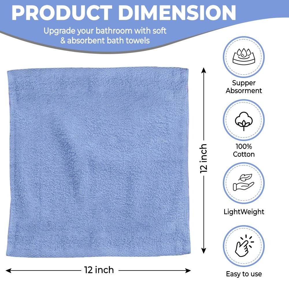 QUBA LINEN 100% Cotton Washcloth Set – Ultra Soft, Light-Weight, Highly Absorbent, 12x12 (Butterfly (Multi-Color) Towels – Pack of 24 Face Cloths for Bathroom, Baby, Gym, Spa & Travel Use