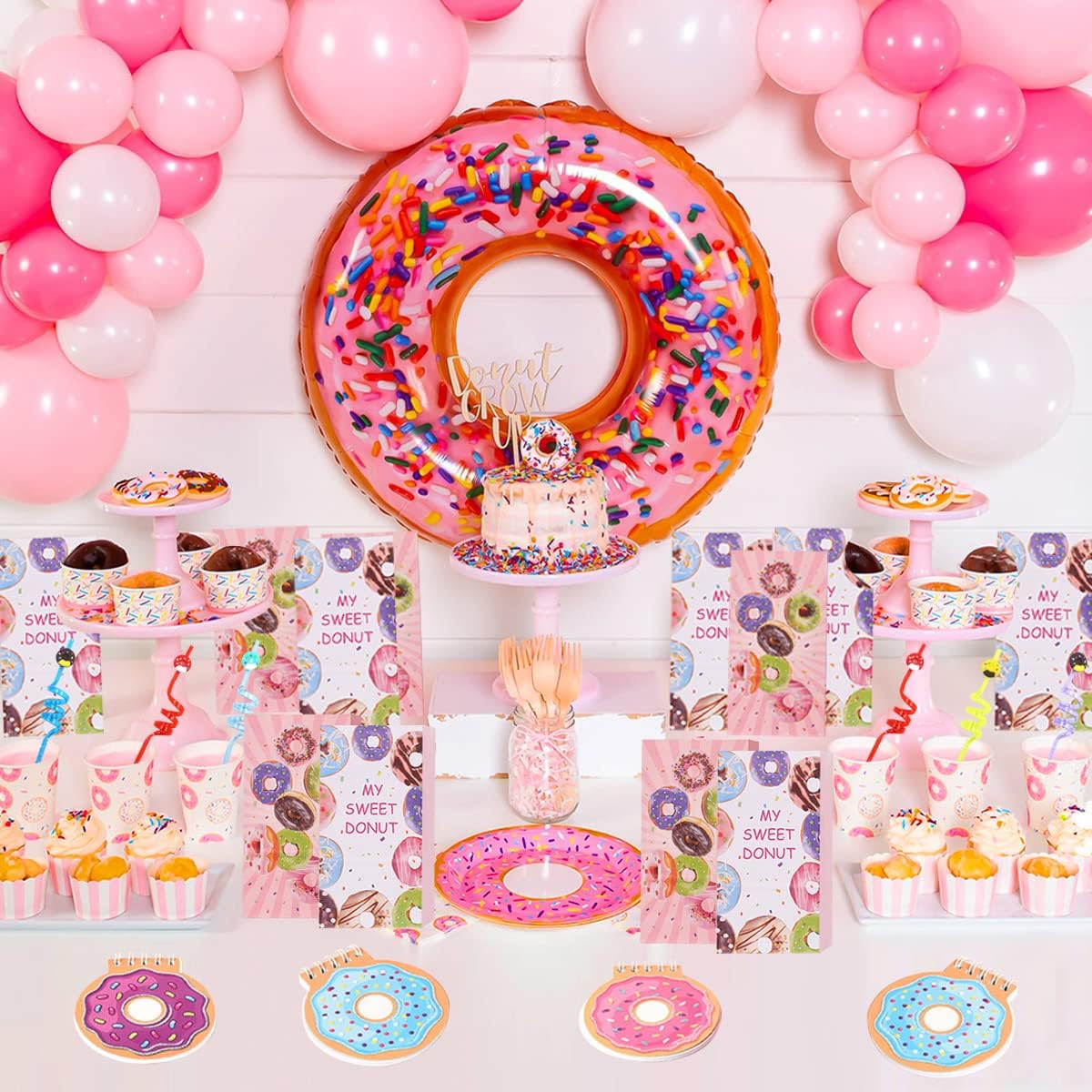 Donut Party Favors Goodie Bags, Sweet Doughnut Party Decorations, Donut Notebooks Stickers with Keychains Straws and Blowers, Donut Theme Birthday Party Supply, Rewards Prize