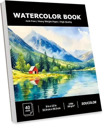 Soucolor Watercolor Paper Pad, 9"x12" Water Color Paper, 140lb/300gsm 40