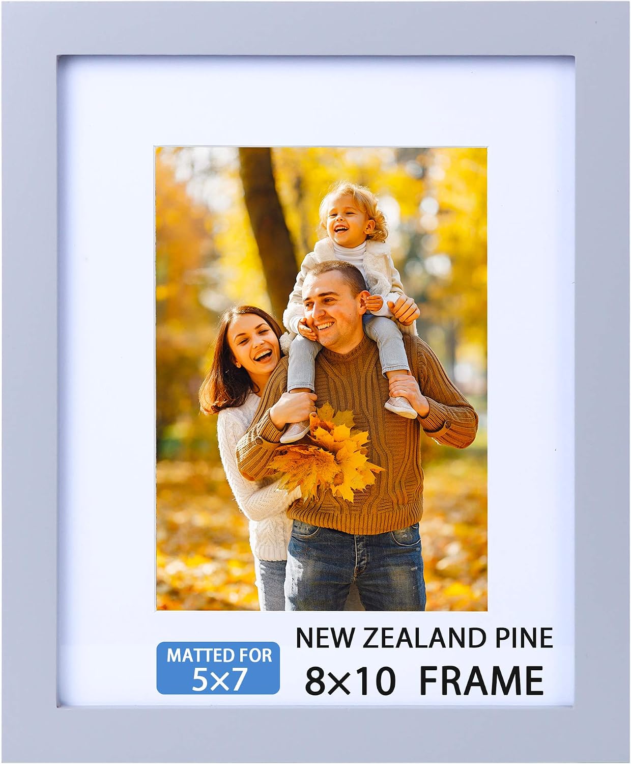 Beyond Your Thoughts 8"X10" Real Wood + Real Glass (Hang/Stand) Light Grey Picture Photo Frame with Matted for 5"X7" Photo for Wall and Table Top-Mounting Hardware Included(1 Pack)