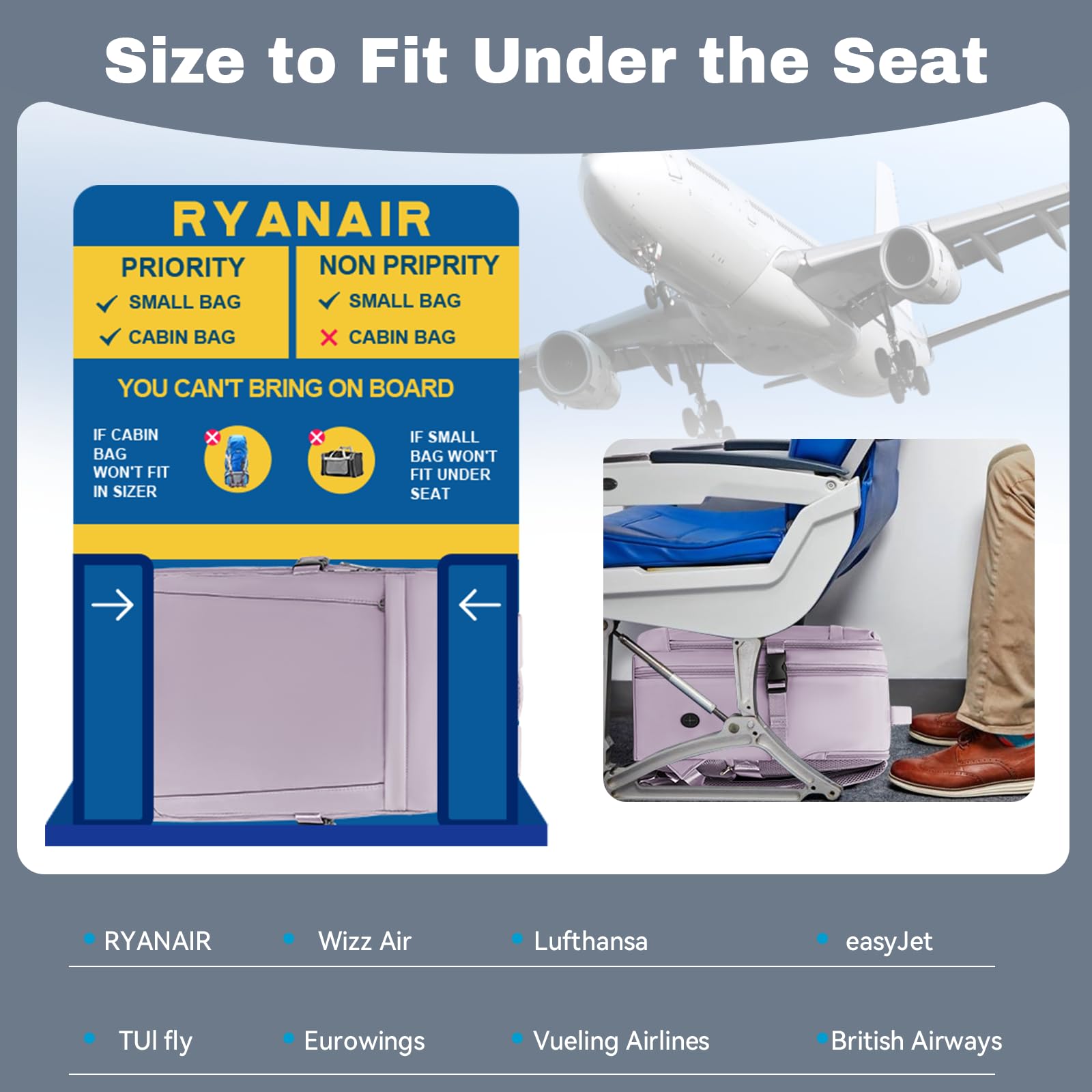 Xkdoai Zaino per Ryanair 40x20x25 Zaino da Viaggio Aereo Bagaglio a Mano Borsa da Viaggio Zaini per Ryanair 40x20x25 Tasca Antifurto Scomparto Separato per Laptop da 14 Pollici