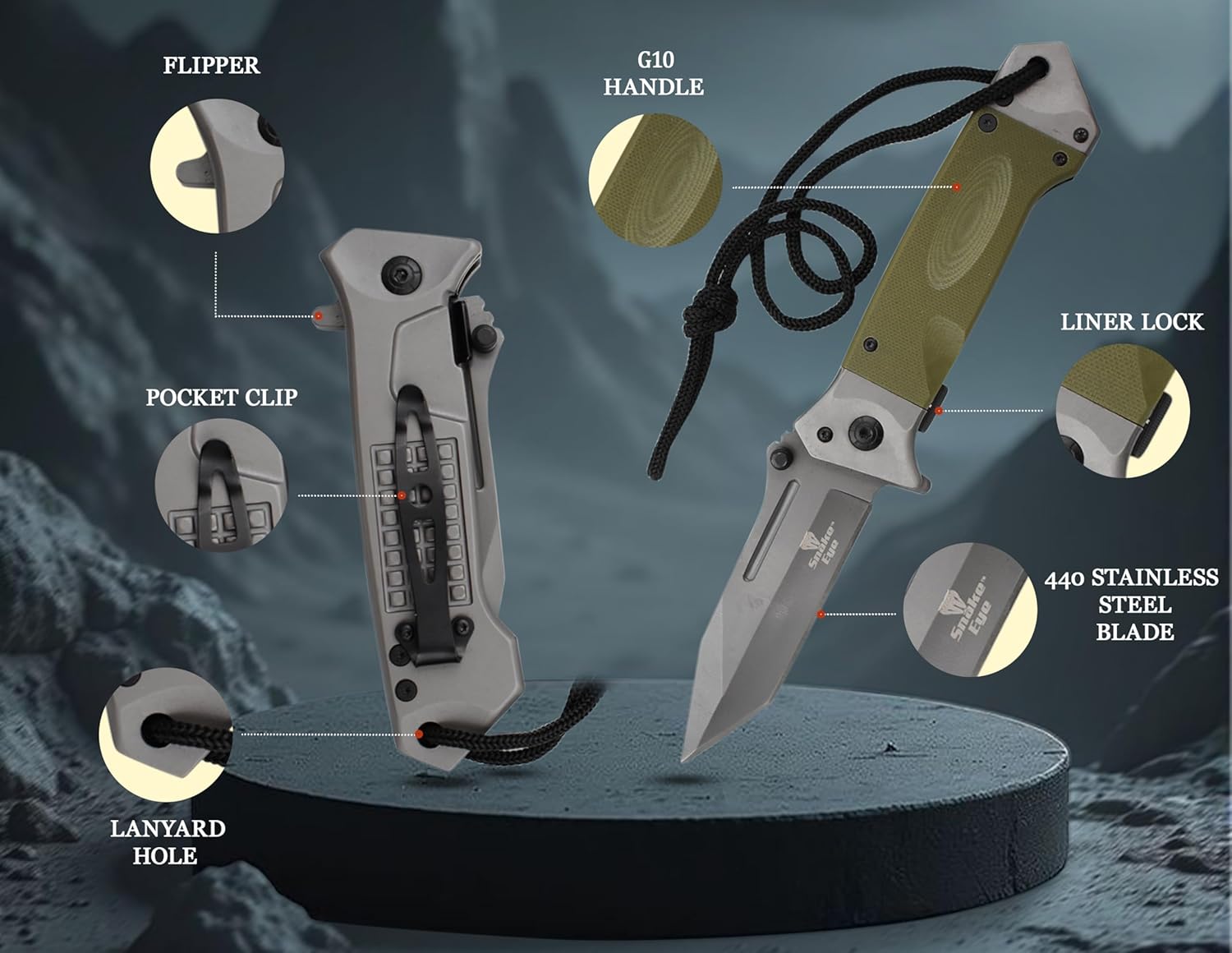 Snake Eye Tactical Heavy Duty Every Day Carry Folding Pocket Knife
