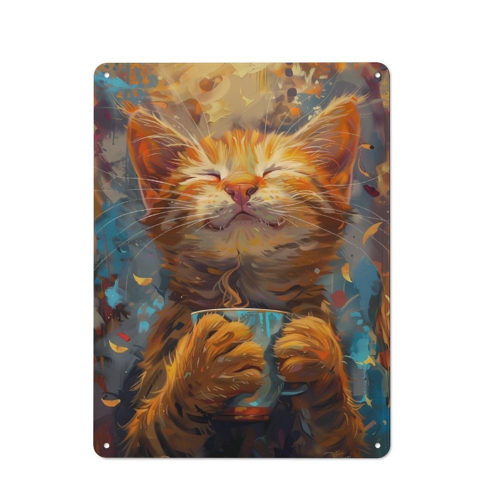 Junmoney Smiling Cat Coffee Metal Wall Sign 40X30cm Featuring For Home Bar Wall, For Themed Interiors In Home Bars And Entertaining Spaces