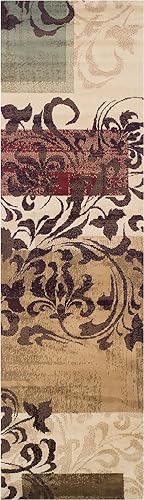 SUPERIOR Aspatria - Alfombra geométrica de desplazamiento para interiores con respaldo de yute, 2 pies 7 pulgadas x 8 pies, marfil