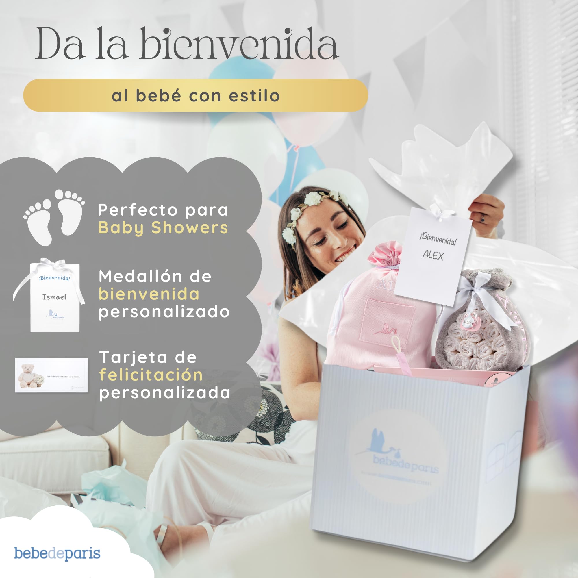 Tarta de Pañales para Recién Nacida con Manta Bordada + 15 Pañales Talla 2 + Chupete Personalizado Rosa | BebeDeParis