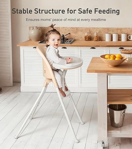 Miniatura 6 de FUNNY SUPPLY Bonita silla alta plegable 3 en 1, silla alta moderna perfecta para ahorrar espacio con bandeja doble desmontable, arnés de 3 puntos,