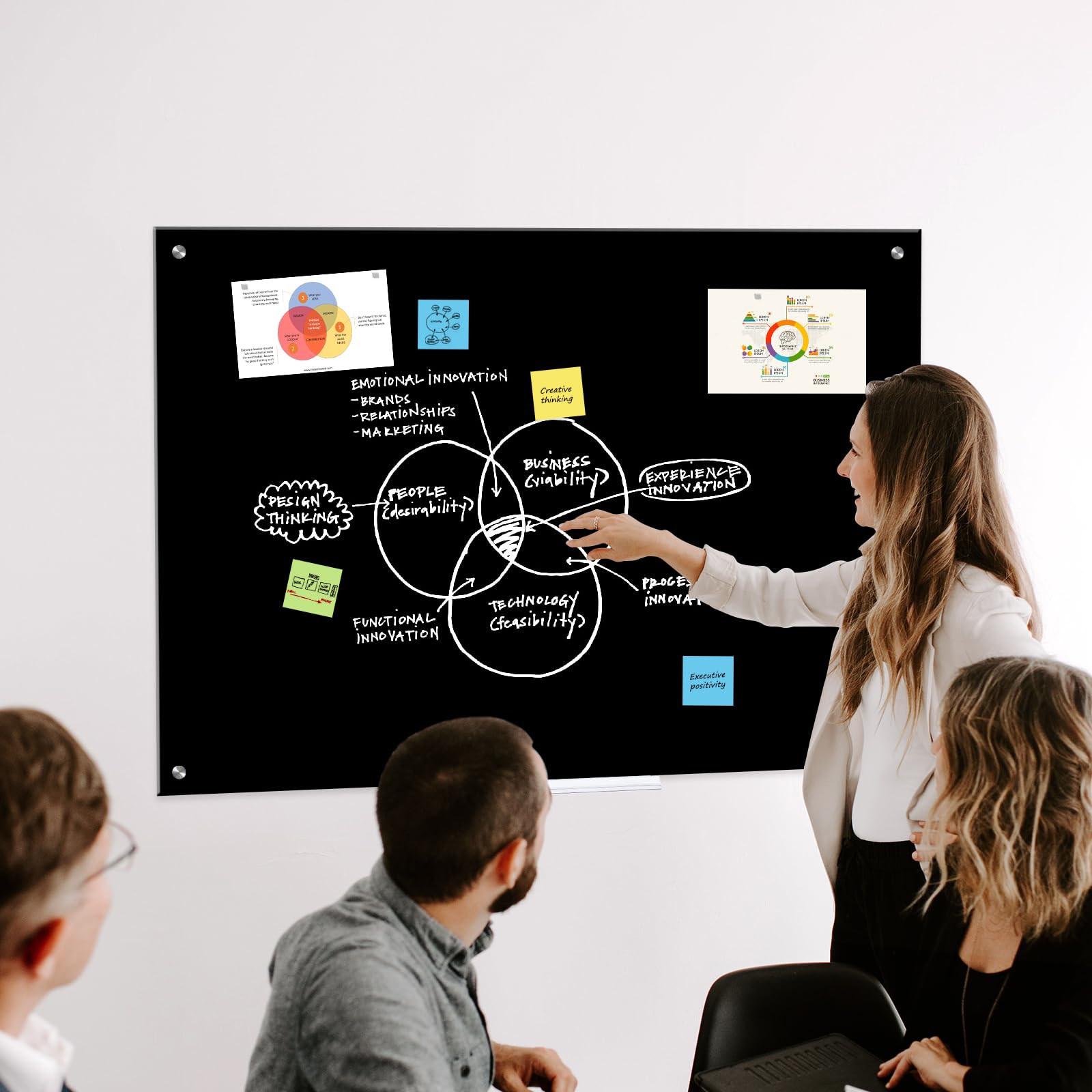 QUEENLINK,Magnetic Glass Whiteboard,Magnetic Black Glass Board,24x 18 Inches Glass Dry Erase Board,Black Surface…