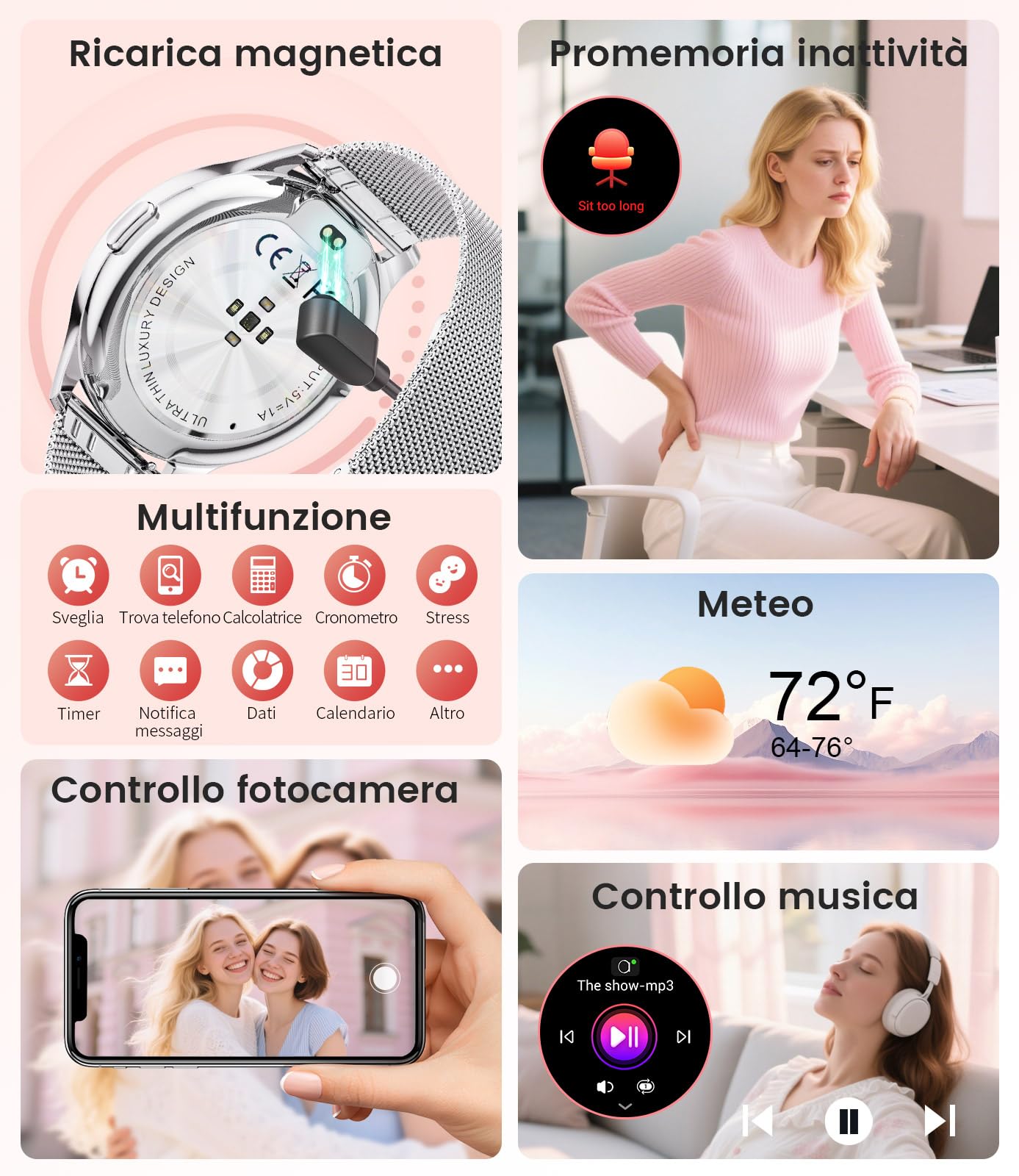 ESFOE Smartwatch Donna,Display AMOLED curvo 1,43", 7,9 mm ultrasottile,Orologio Smart Watch con Chiamate,2 Cinturini,Frequenza Cardiaca,IP68 Impermeabile Fitness Tracker Android iOS Argento