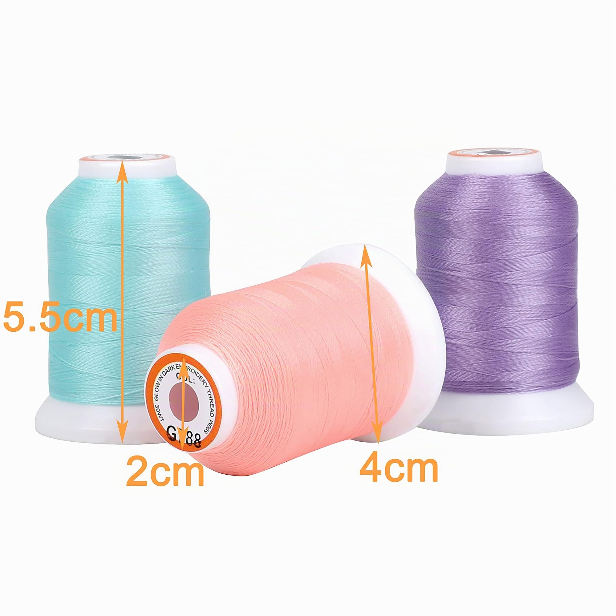New brothread 16 Farben Leuchtend Leuchten im Dunkeln Maschinenstickgarn Set 30WT 500M (550Y) Jede Spule zum Sticken, Quilten, Nähen