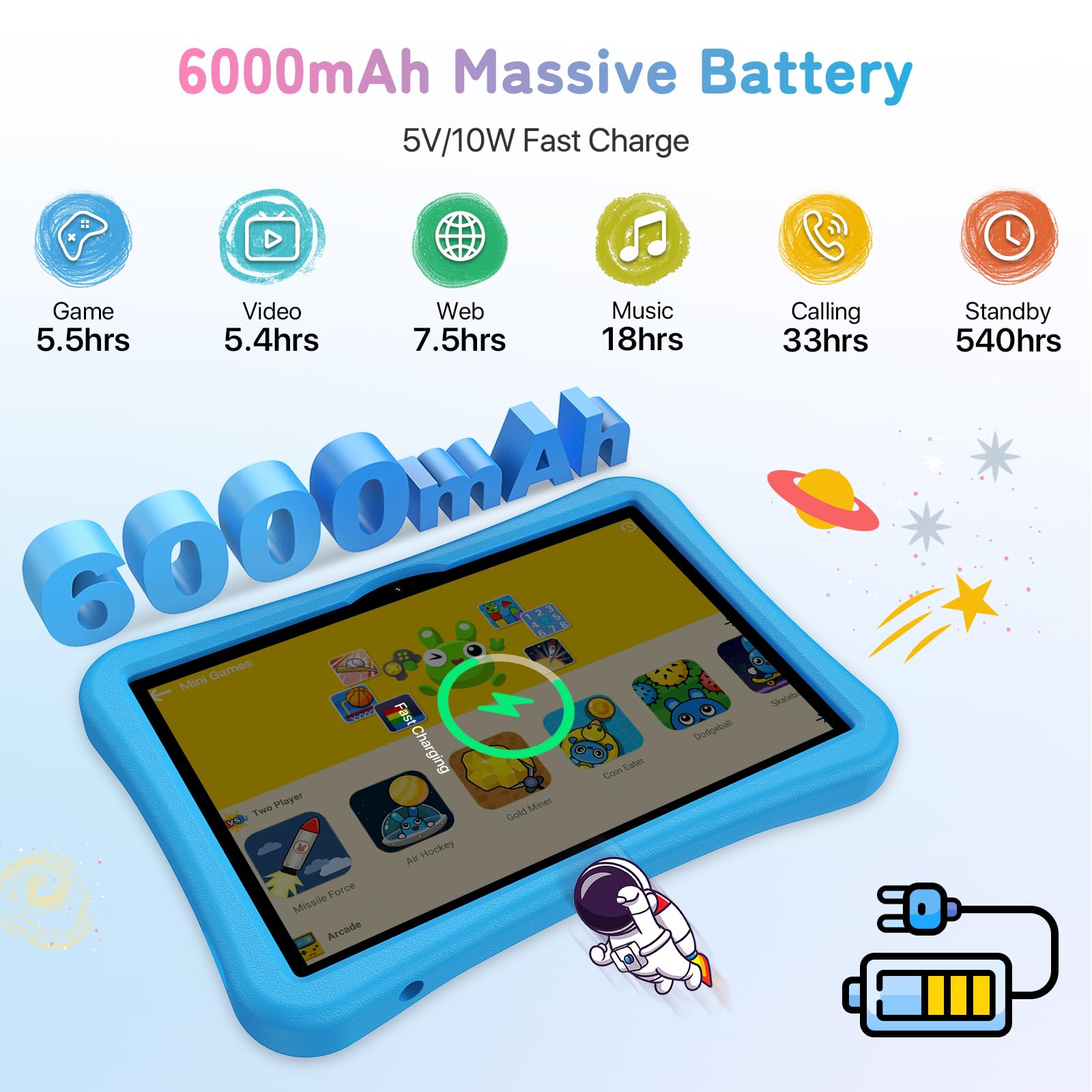 UMIIDIGI Tablet Bambini 10 Pollici,Controllo Genitori,8+128GB, Android Tablet per Adatto a tutte le età/Octa-Core/6000mAh/GPS/WiFi/Dual 4G SIM,G5 Tablets Per Bambini con Case,Blu