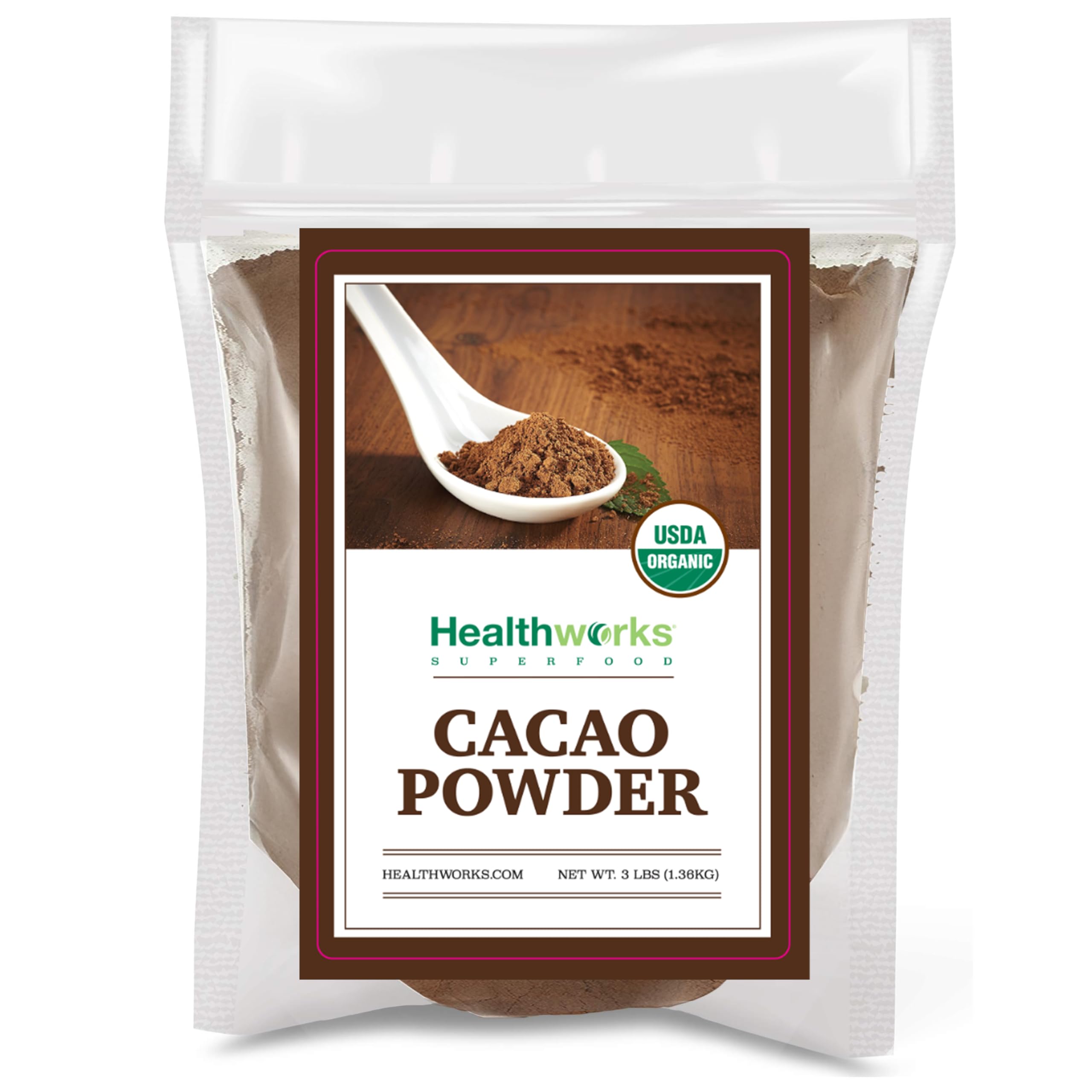 Healthworks Superfoods Organic Cacao Powder - 48 Oz / 3 Lbs - Cocoa Chocolate Substitute - Rich Chocolate Flavour - Sugar-Free, Keto, Vegan & Non-GMO - Peruvian Bean/Nut Origin - Antioxidant Superfood