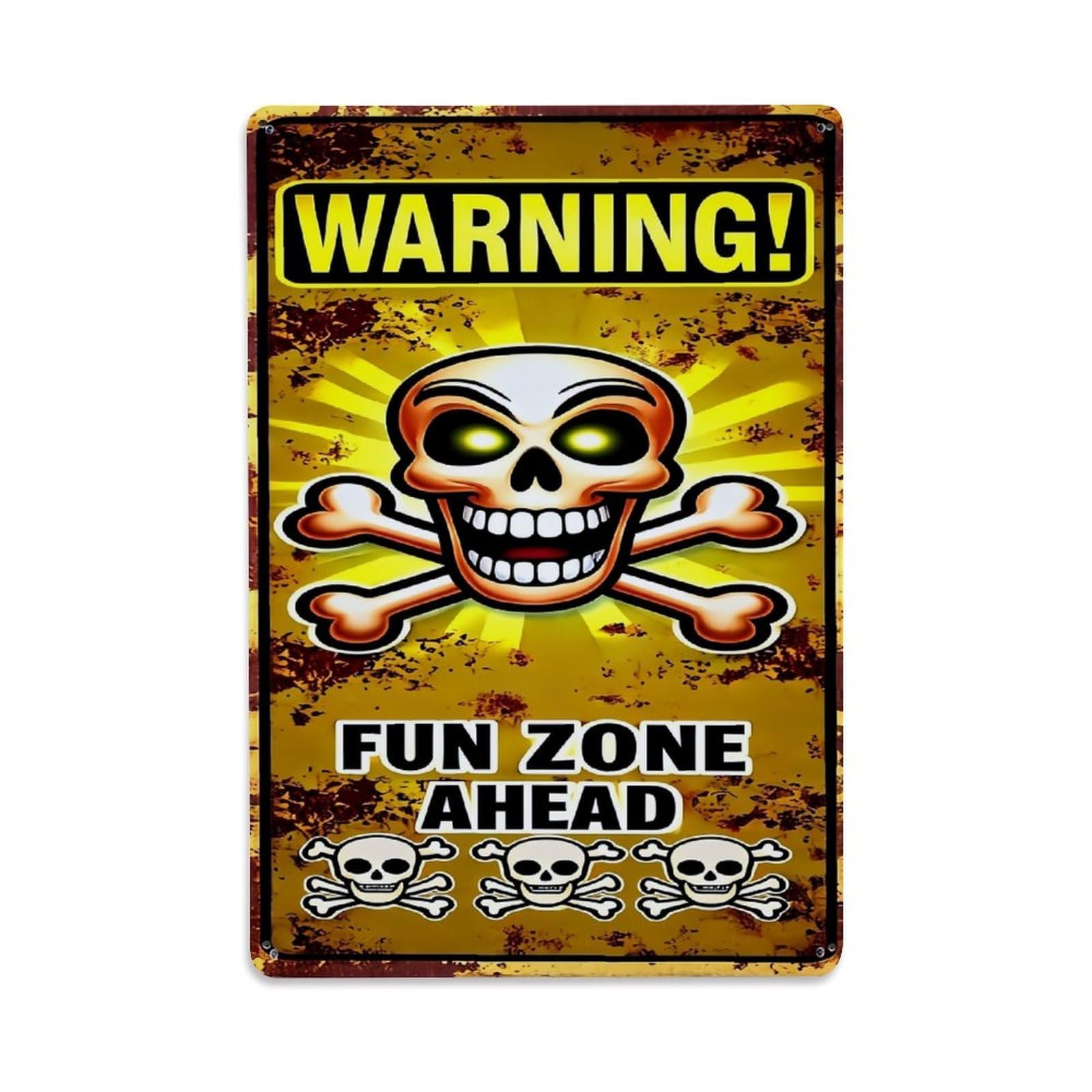 Jdfenggu Vintage Warning Skull Crossbones Fun Zone Ahead Retro Metal Tin Sign, Decor Art Poster For Bar, Home, Man Cave, Kitchen, Laundry Room Gift 8X12inch