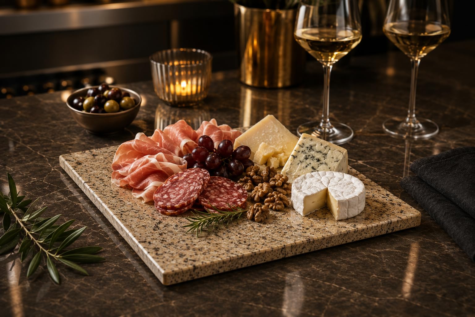Granit Schneidebrett 40x30 cm – Massives Naturstein Brett | Steakbrett & Käseplatte | Servierplatte für Aperitif | Made in Italy – Kalu Creations (Yellow Multicolor)
