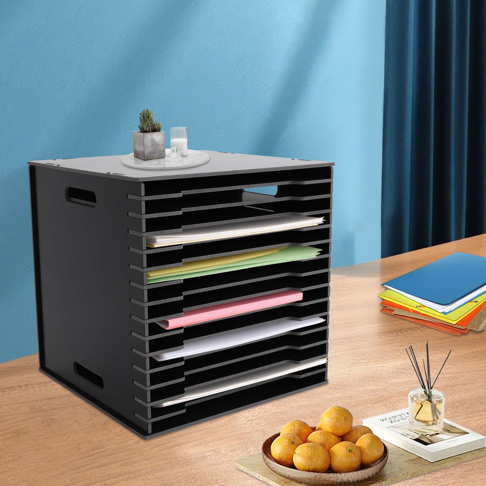 Organizer na papier do scrapbookingu z 15 poziomami, półka na biurko, półka na dokumenty, organizer na dokumenty, do domu, biblioteki, biura, 30,5 x 30,5 cm (czarny)