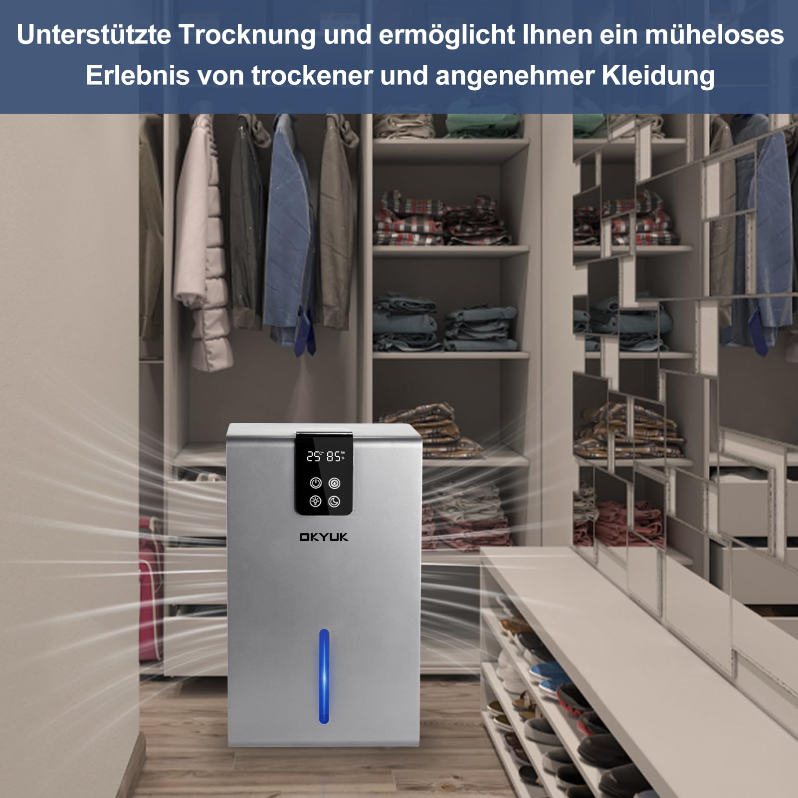Elektryczny osuszacz powietrza 2700 ml, osuszacz powietrza do domu z automatycznym wyłączaniem, 7-kolorowe światło LED, idealny do kampera, łazienki, sypialni, piwnicy (kolor szary)