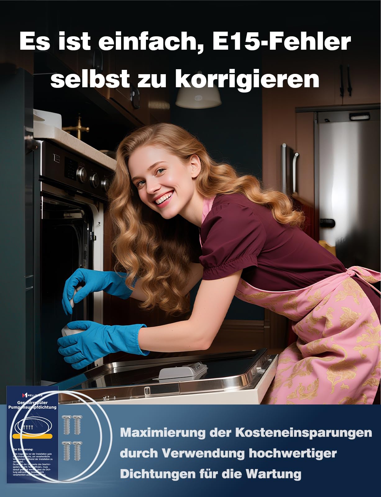 Reparatursatz Pumpentopf Dichtung 12005744 für Fehler E15 Ø182mm | Mellbree Geschirrspüler Ersatzteile für Siemens/Neff/Bosch 12005317,12026667 Spülmaschinen（1 Set ） - 5