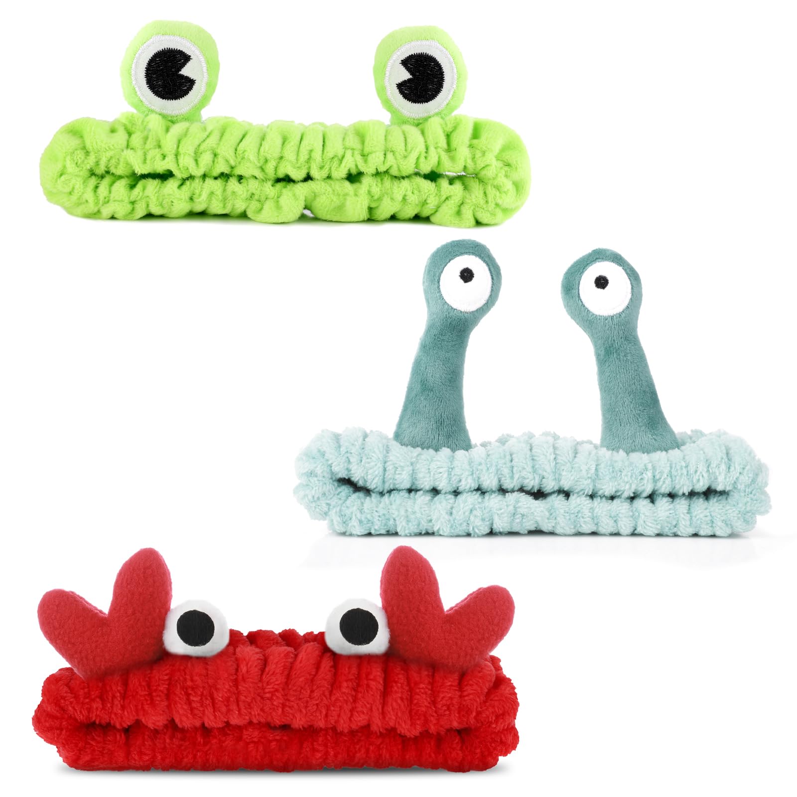 3 Pack Spa Headband Face Wash Hairband Facial Makeup Head Wraps Cartoon Elastic Head Band Cute Frog Snail Crab Shower Headband Creative Hair Accessories for Beauty Skincare Sports
