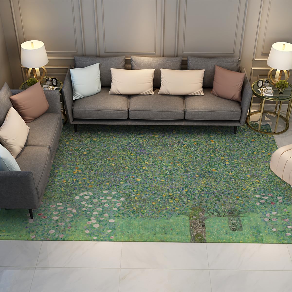Tapis Gustav Klimt Meadow 160x230cm vert floral pour salon et chambre