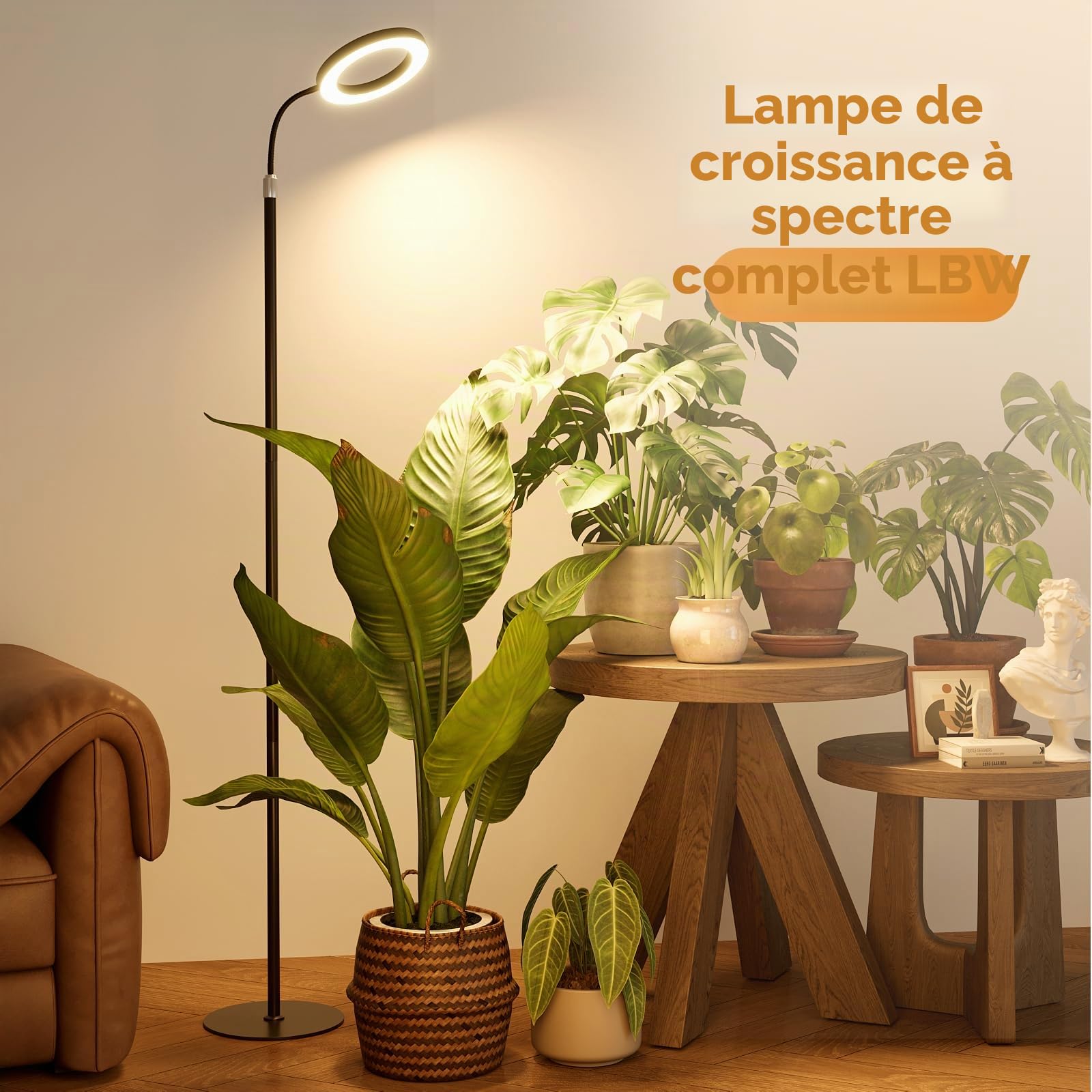Bamworld lampe plante interieur LED spectre complet réglable, 10 niveaux de luminosité, minuterie 3/9/12H, lampe de croissance pour plantes