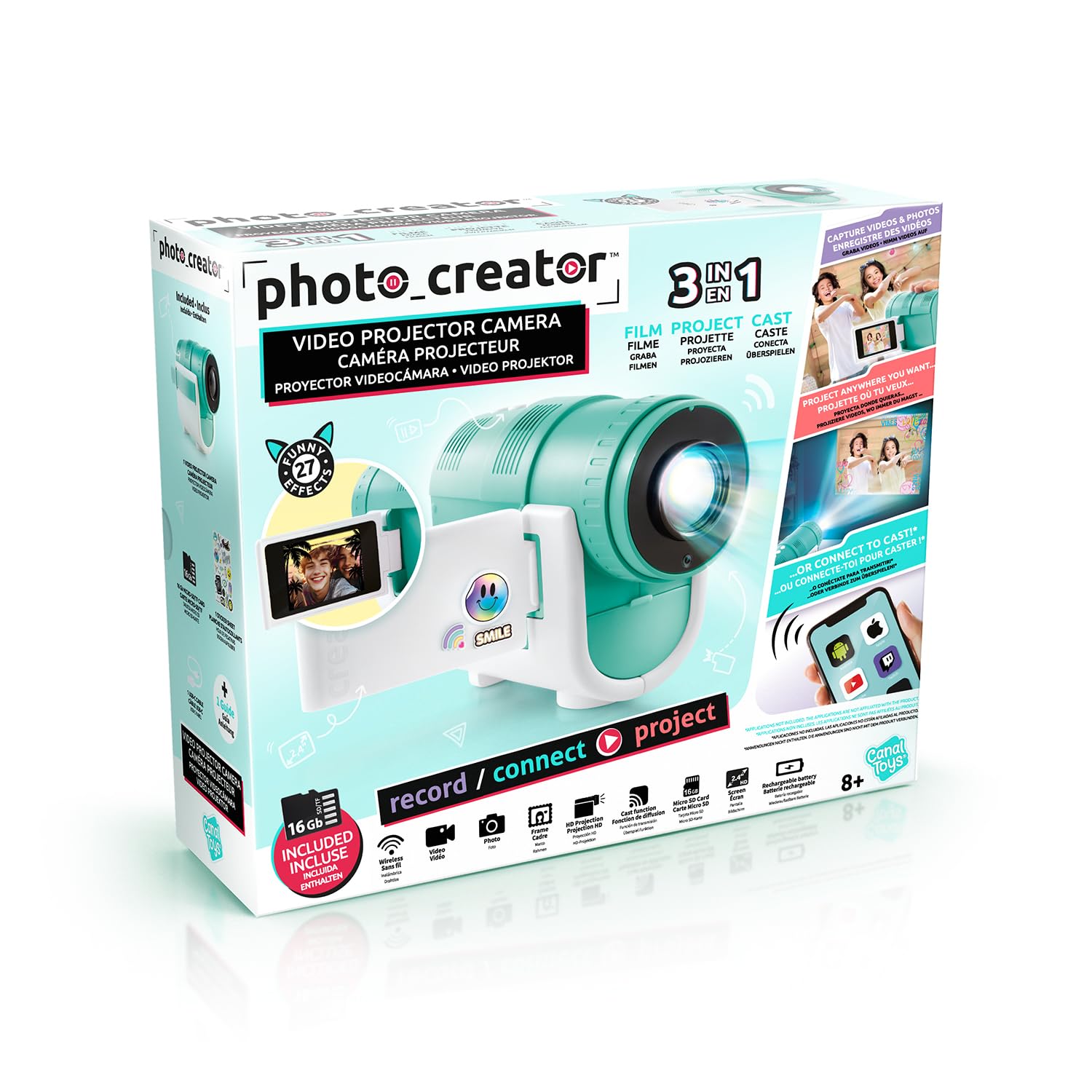 Photo Creator Camera Projector  Kids HD Video & 48MP Photo Camera with WiFi Casting from Smartphone, 2.4" Screen & Projector up to 90"  Fun Gift for Kids & Families- 16GB SD Card & Stickers