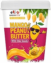 Growfitz Mango Peanut Butter 400g | 20.2g High Protein Breakfast Spread | High Fiber | Zero Cholesterol | 100% Pure, Vegan, Gluten-Free | Tasty & Healthy Nut Butter | Mango Flavor, Pack of 1