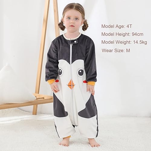 Miniatura 5 de MICHLEY Saco de dormir para bebé, manga larga con pies, manta de invierno para niños y niñas, pingüino, 3-5 años