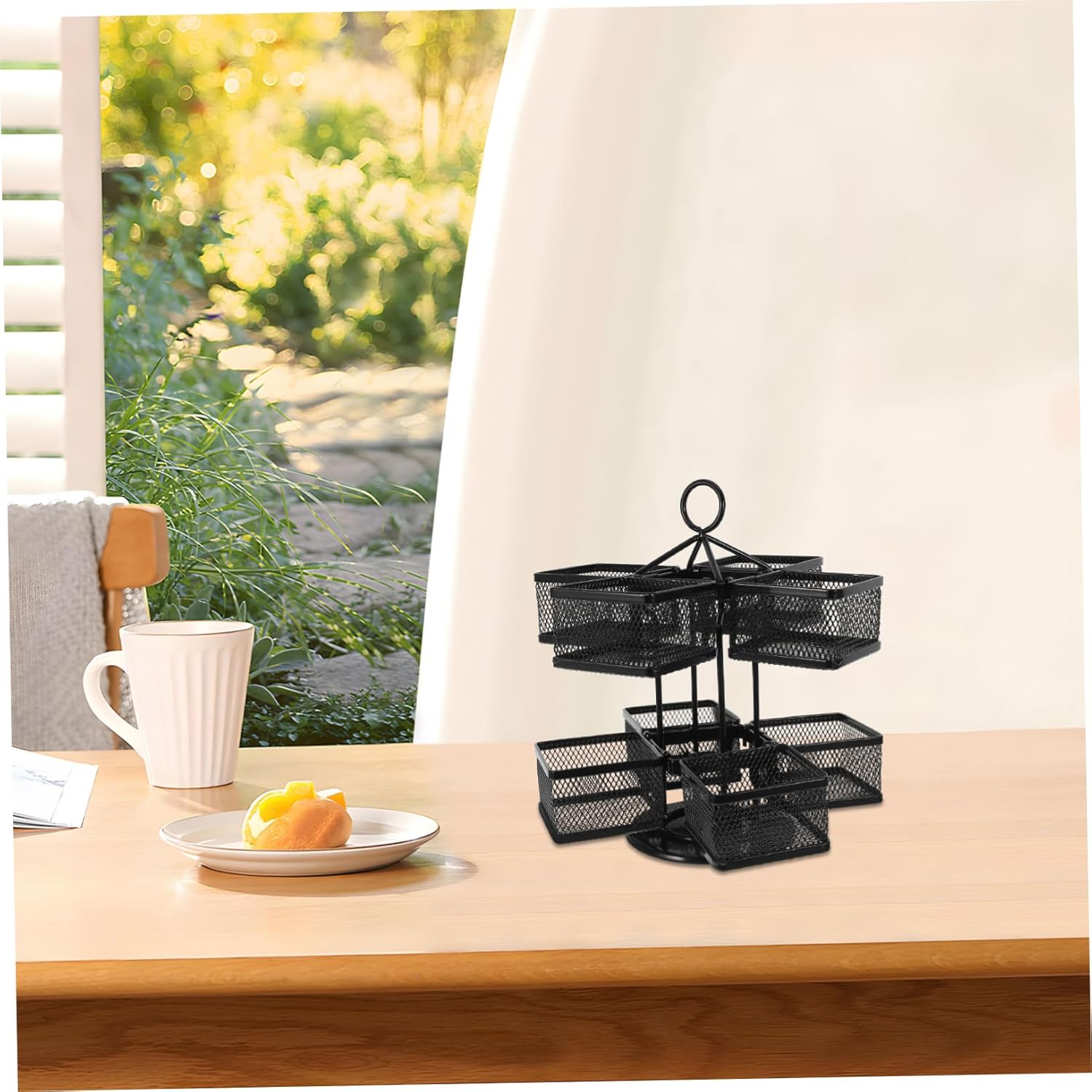 Tea Bag Organizer Rotating Carousel Metal Storage Box for Coffee and Sugar Packets Countertop Storage Solution for Kitchen 1 Unit