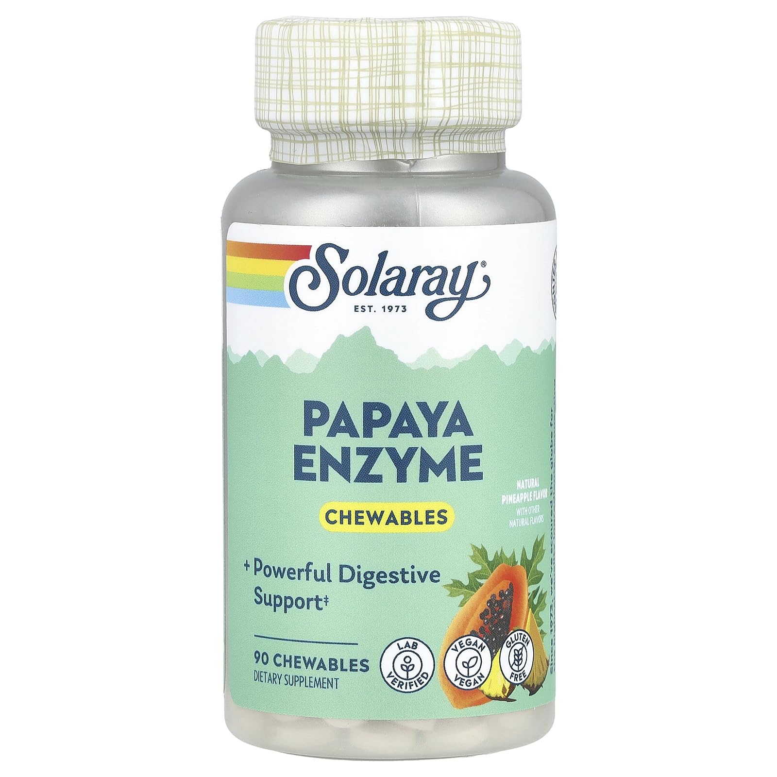 SOLARAY Papaya Enzyme Chewables a Supports Healthy Digestion a Pineapple Flavor (90 Chewables)