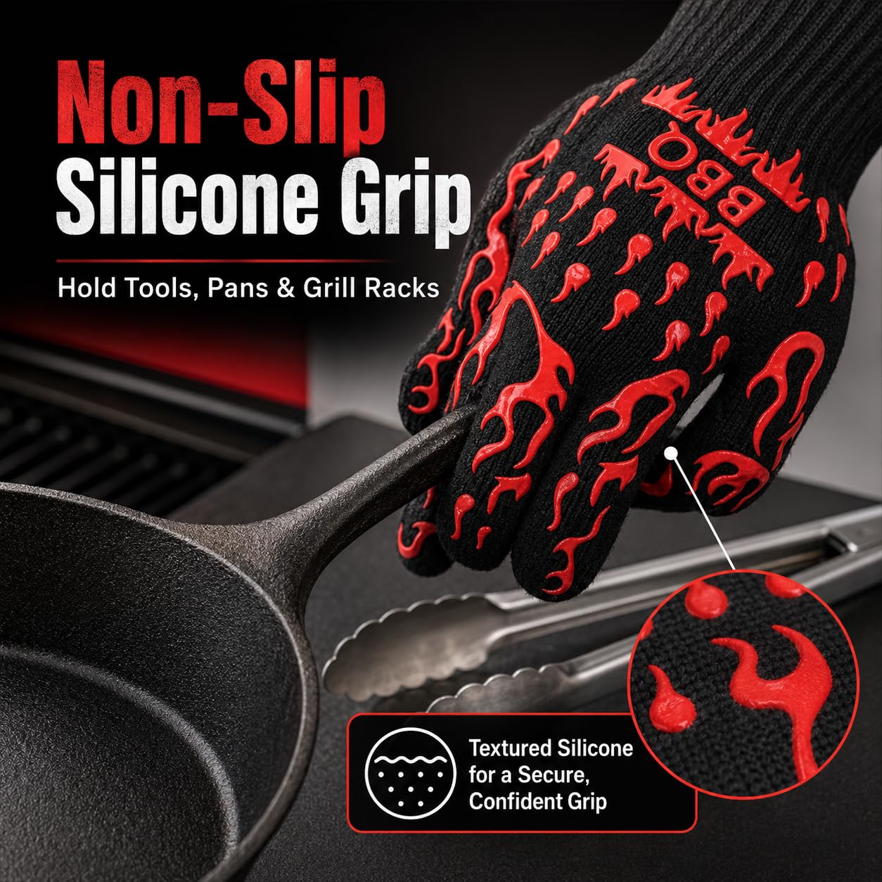 2 paia di guanti da barbecue resistenti al calore fino a 800 °C, guanti da griglia per affumicare carne, guanti da cucina in silicone antiscivolo con polsino lungo, guanti da forno per barbecue