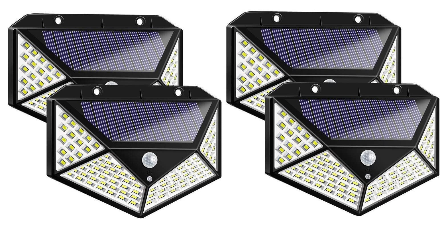 Rheme Led Solar Powered Motion Sensor Wall Light Waterproof Security Lamp for Outdoor Garden Pathway (4 x 100 LED)