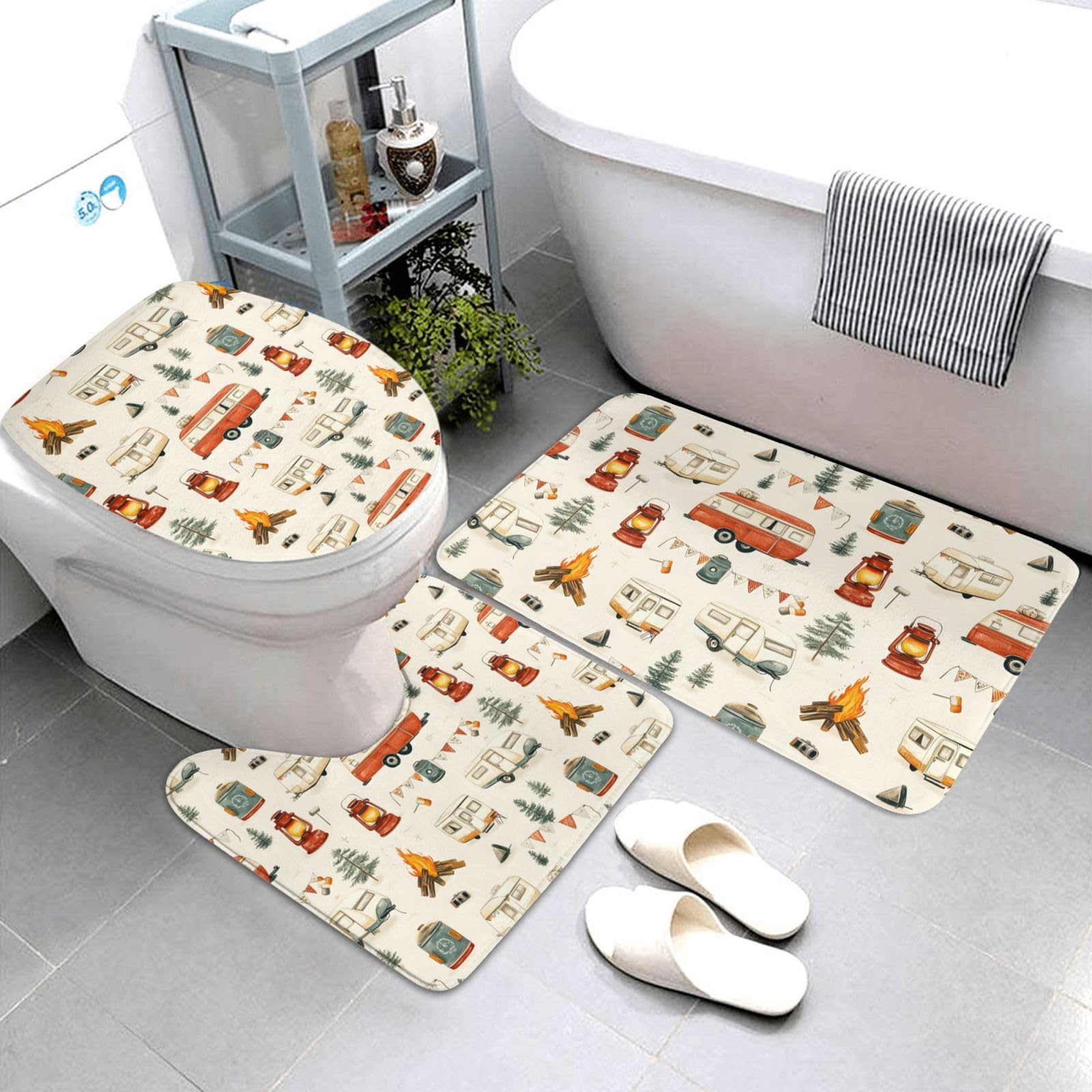 Lot de 3 tapis de salle de bain absorbants et antidérapants en U pour WC