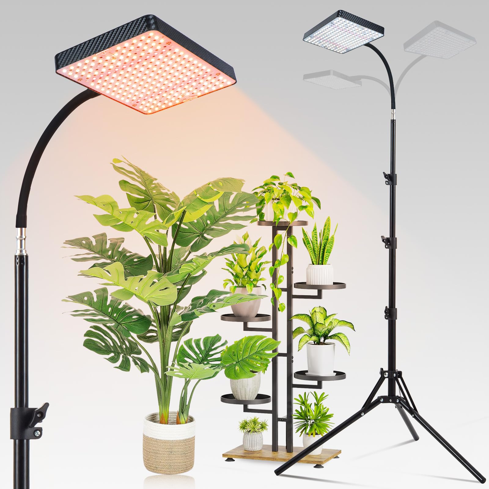 FECiDA Grow Lights for Indoor Plants, UV-IR Full Spectrum LED Plant Grow Light with Stand, 25 Watt 2000 Lumen Floor Houseplant Growing Lamp with On/Off Switch, Daisy Chain Function