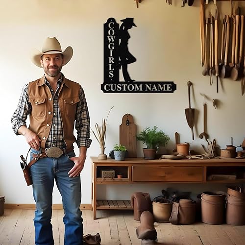 Miniatura 2 de Ironglyh Letrero de metal personalizado de vaquera, letrero de apellido personalizado, arte de pared retro de decoración occidental, decoración
