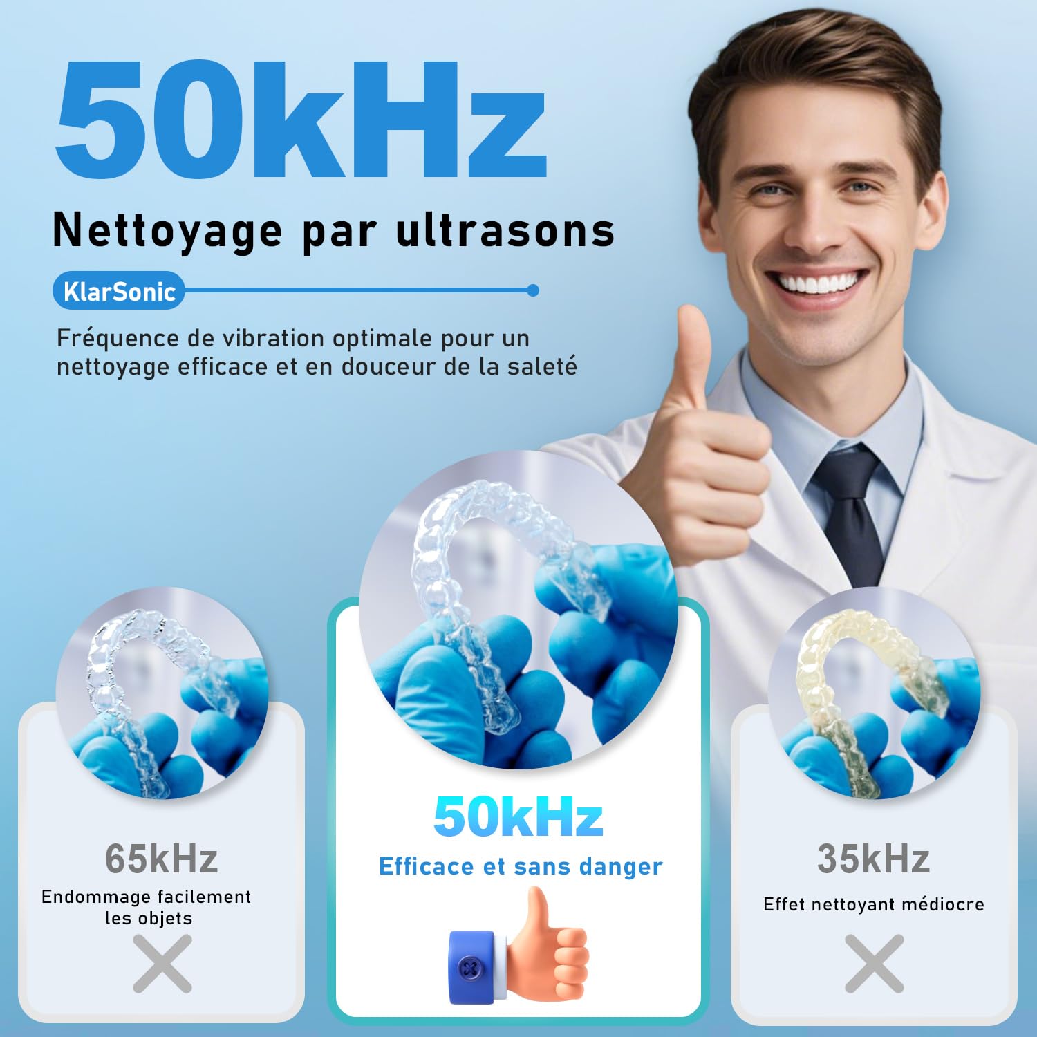 Nettoyeur Ultrasons 50000Hz 250ML Ultrasonic Cleaner avec 6 UV Lampe pour Prothèses Dentaires