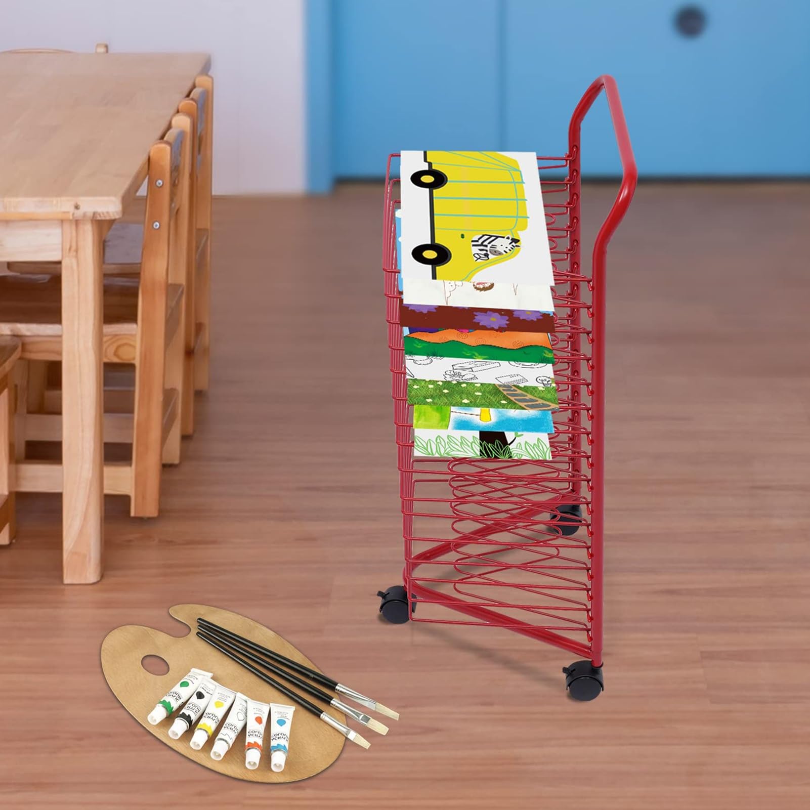Sztaluga Do Suszenia, Ruchoma Sztaluga Do Pracowni Klasowej, Suszarka Do Prac Plastycznych Dla Dzieci, Suszarka Do Prac Papierowych I Stojak Do Przechowywania (kolor: Czerwony, Rozmiar: 16 Warstw)(43x