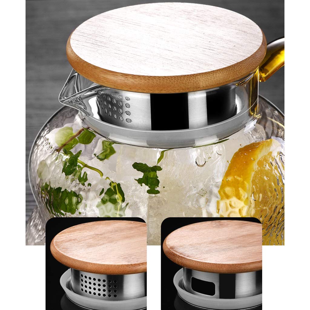 SLT La Jarra de Vidrio de borosilicato de Vidrio, Tapa de Acero Inoxidable, Agua Caliente y fría de la Jarra, Jarra de Hielo Bebidas Tetera Jugo Jar Limonada Jarra, 1600ml