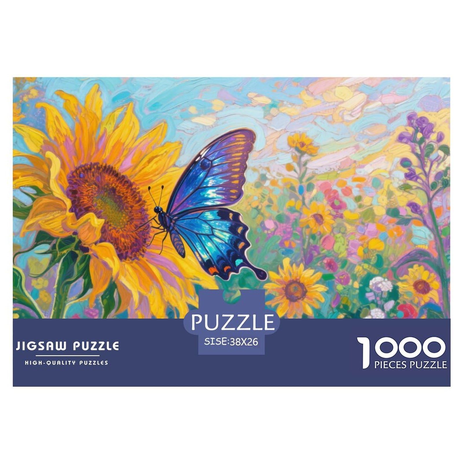 Puzzles Blue Butterfly 1000 Pieces Challenge Game for Adults,Colorful Flower Field Impossible Jigsaw Puzzle 1000 Pieces Educational Games Home Decoration 38x26cm/1000pcs