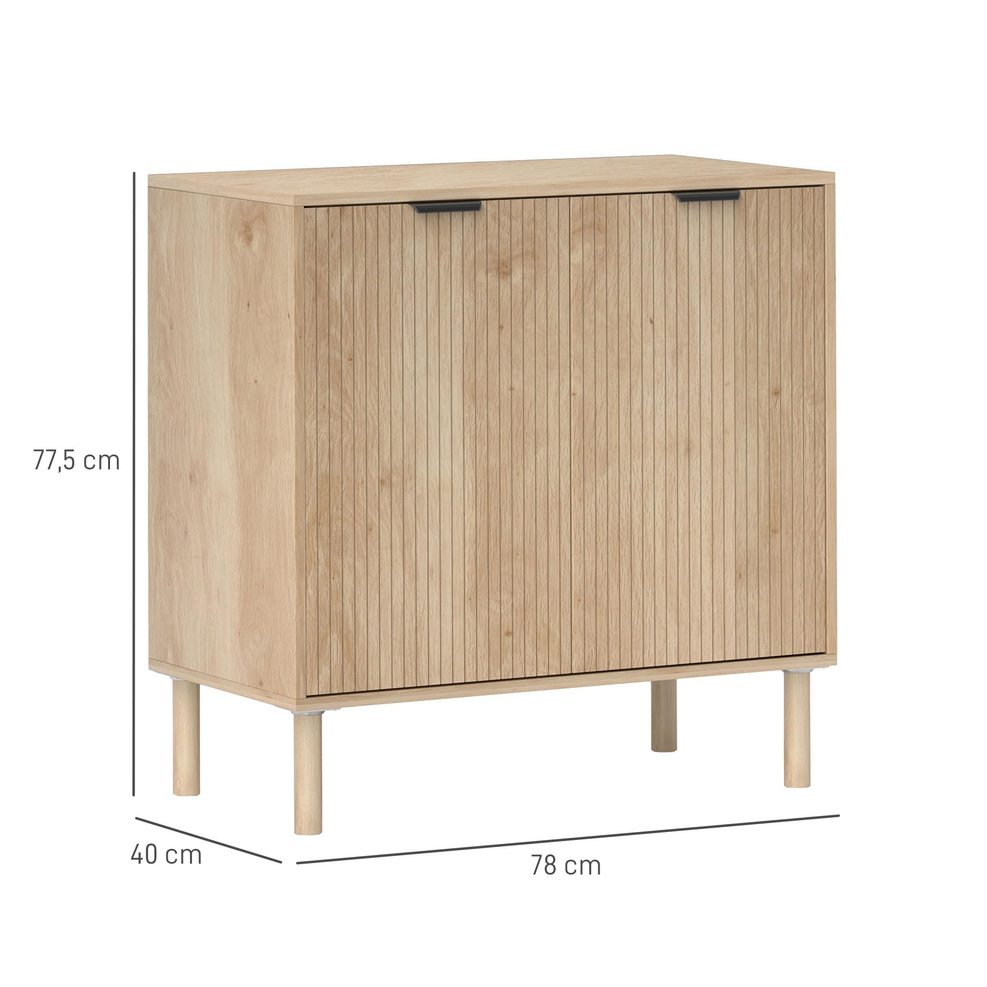 HOMCOM Aparador de Salón Estante Ajustable 2 Puertas 78x40x77,5 cm Roble | Aparador, Sistema Anti-vuelco, Patas de Madera de Pino, para Comedor Pasillo